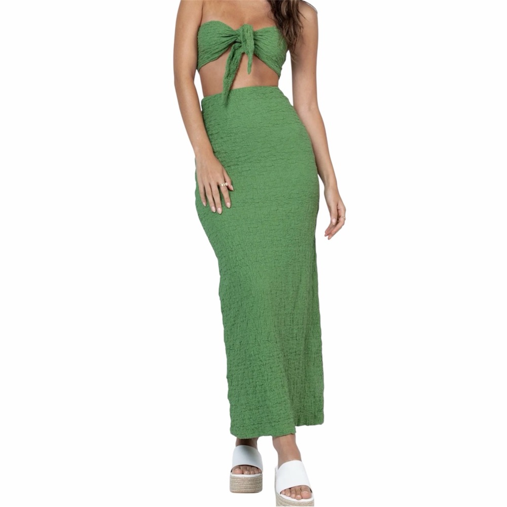 Princess Polly Matilda Crinkle Tie Bandeau & Maxi Skirt Set in Green